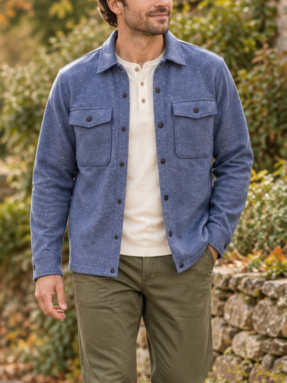 NWT APT.9 Men’s Shirt Jacket Size Medium Heathered Dark Blue Snap Buttons